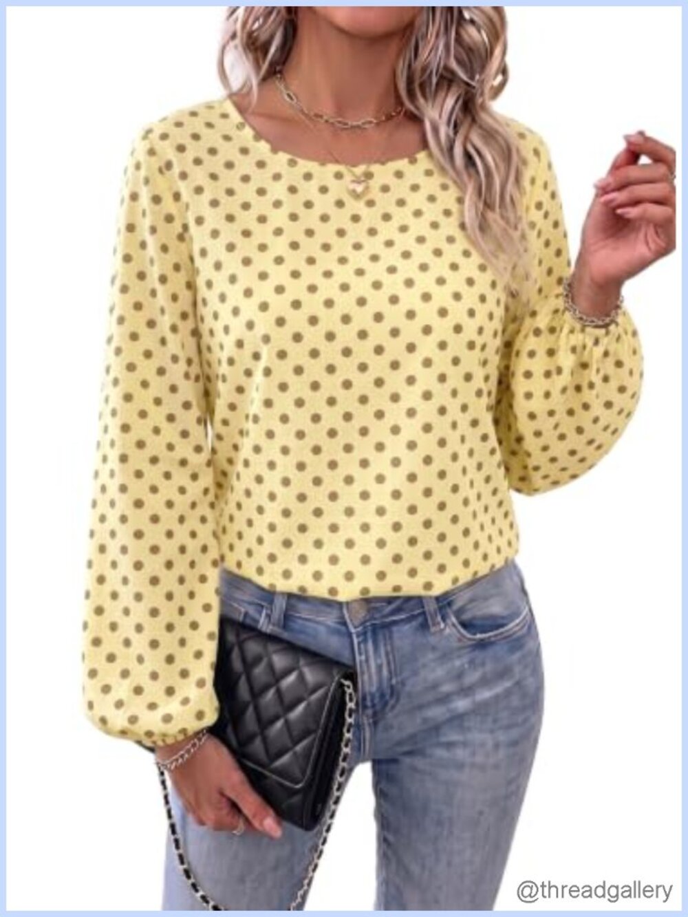 Satin Polka Dot Long Sleeve Blouse